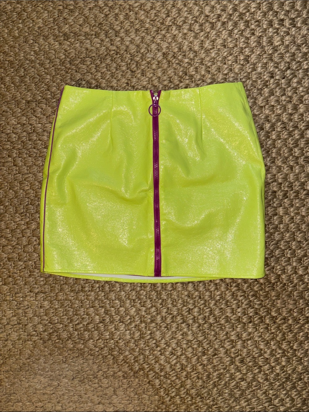 Urban Outfitters Neon Yellow Mini Skirt with Purple Zip